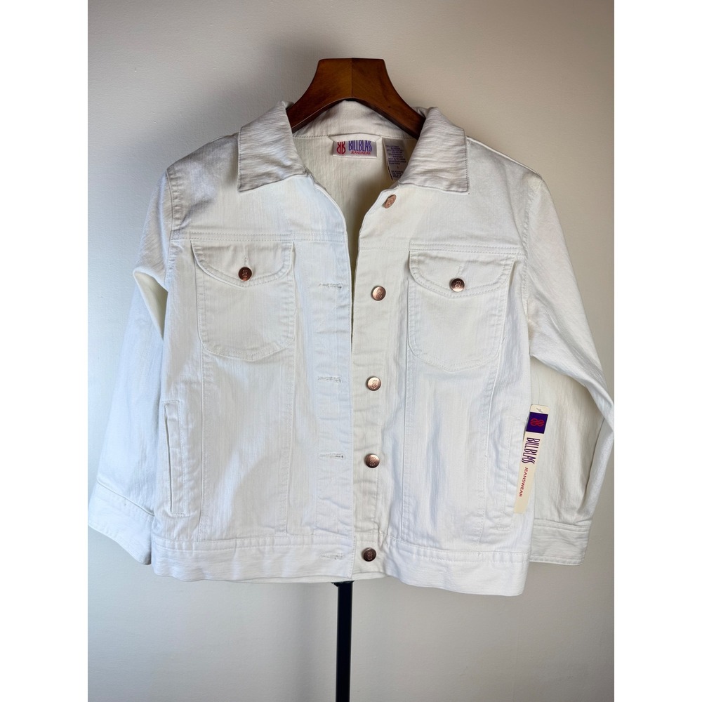 Bliss Blass Womens Denim Jacket sz S Cream Utility Stretch Casual School Call